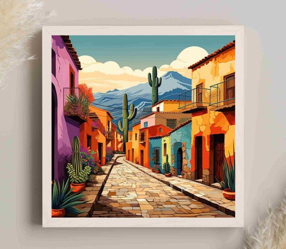 カラフルなメキシコの街のアートプリント | メキシコのホーム