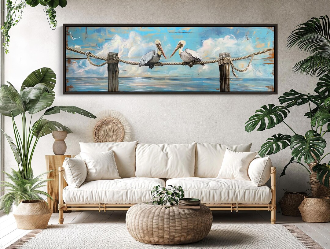 Pelican Coastal Canvas Print – Panoramic Nautical Wall Art - Etsy