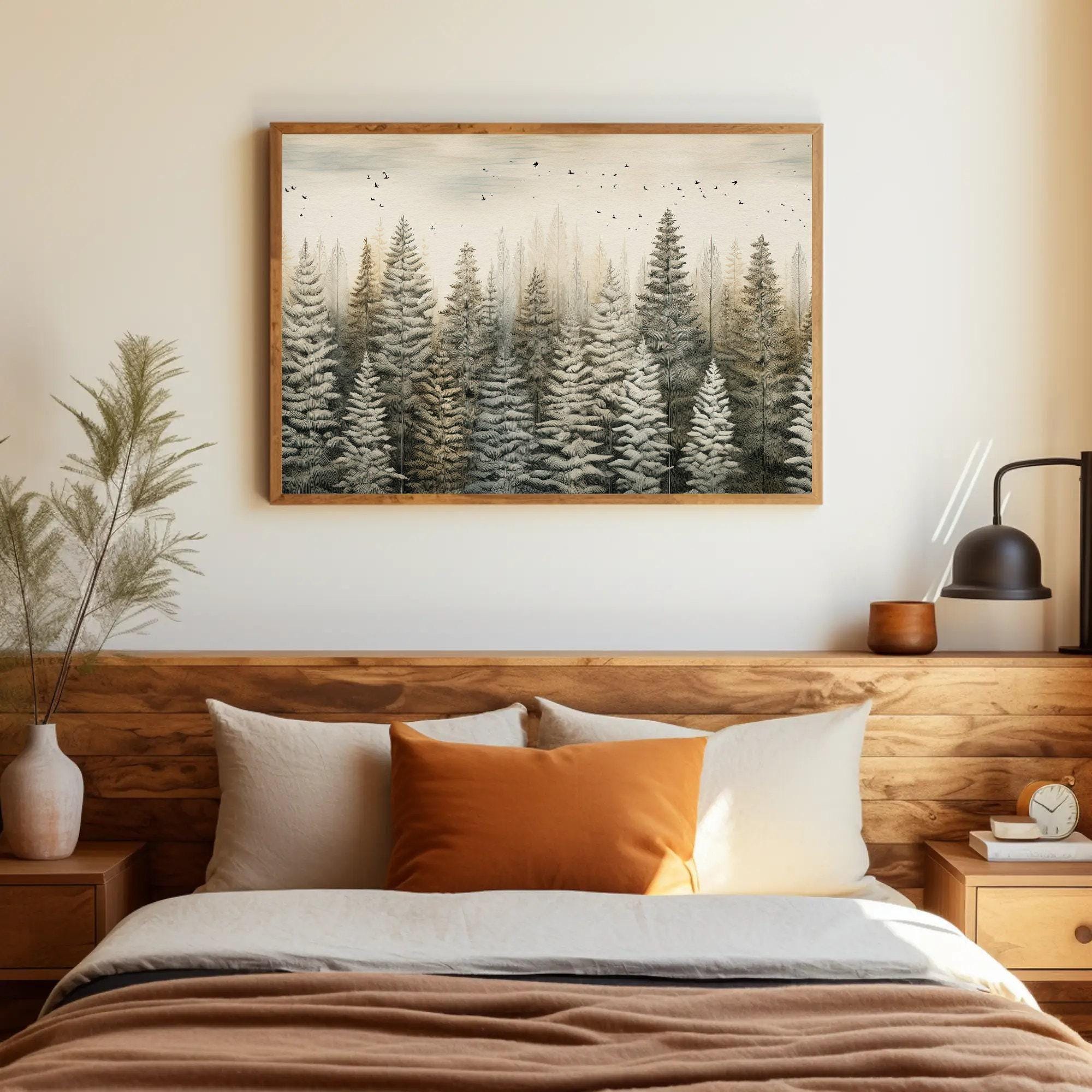 Winter Pine Tree Forest Canvas Art - Cabin Style Wall Decor - Etsy