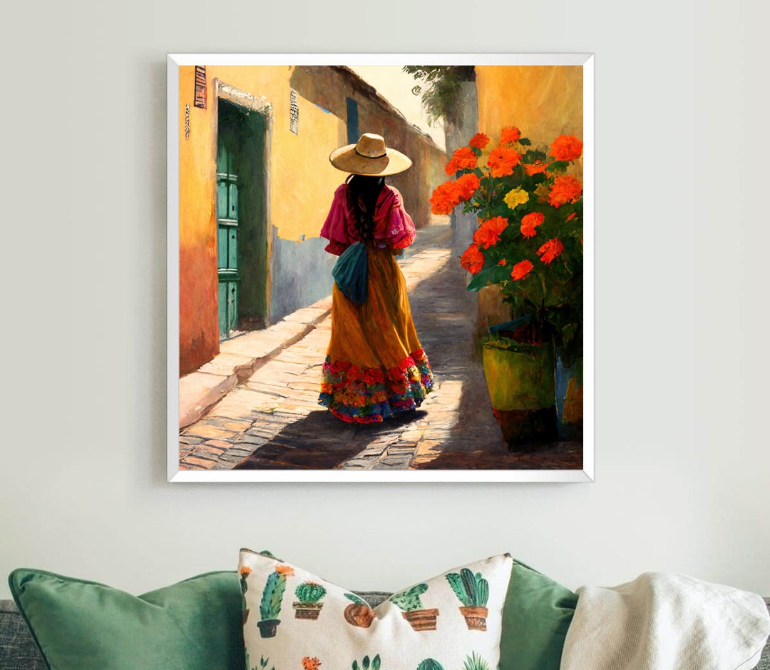 Vibrant Mexican Woman Wall Art: Colorful Mexican Folk Art Print for ...