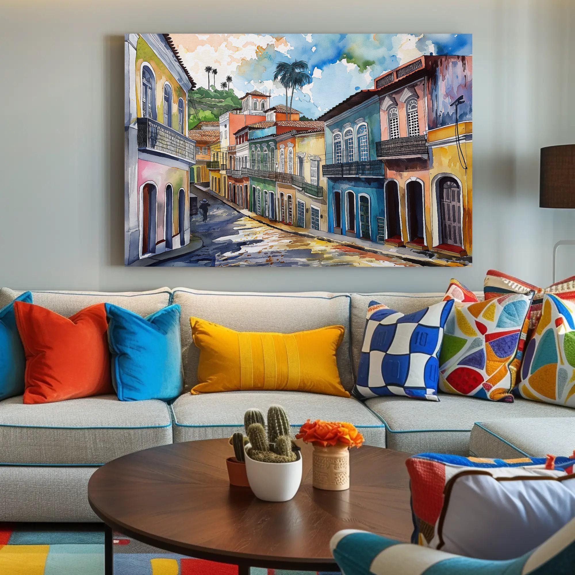 Salvador Bahia Brazil Watercolor Canvas Print, Brazilian Home