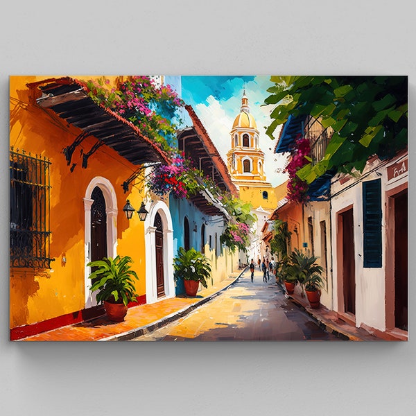 Colombia Art Print, Colombia Canvas Art, Cartagena travel print, Caribbean art deco poster, Caribbean travel print, Colombia wall decor