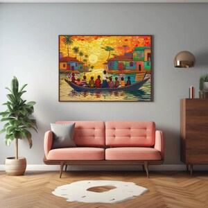 Ghana People on Boat Canvas Art, African Home Decor, Framed/Unframed image 5