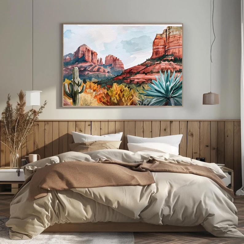 Sedona Desert Canvas Print, Arizona Landscape Wall Art, Agave Cactus, Ready To Hang imagen 7