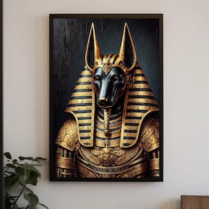 Egyptian God Anubis Portrait, Gothic Canvas Print, Dark Mythology Wall Art, Egyptian Deity Decor, Mystical Gothic Art, Ready to Hang
