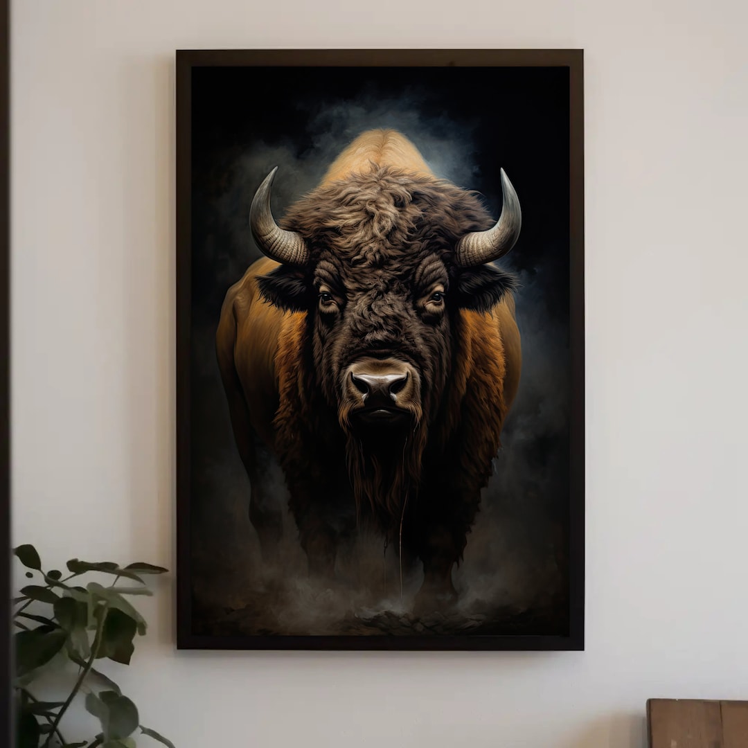 American Buffalo Wall Art Bison Canvas Print, Rustic Western Decor ...