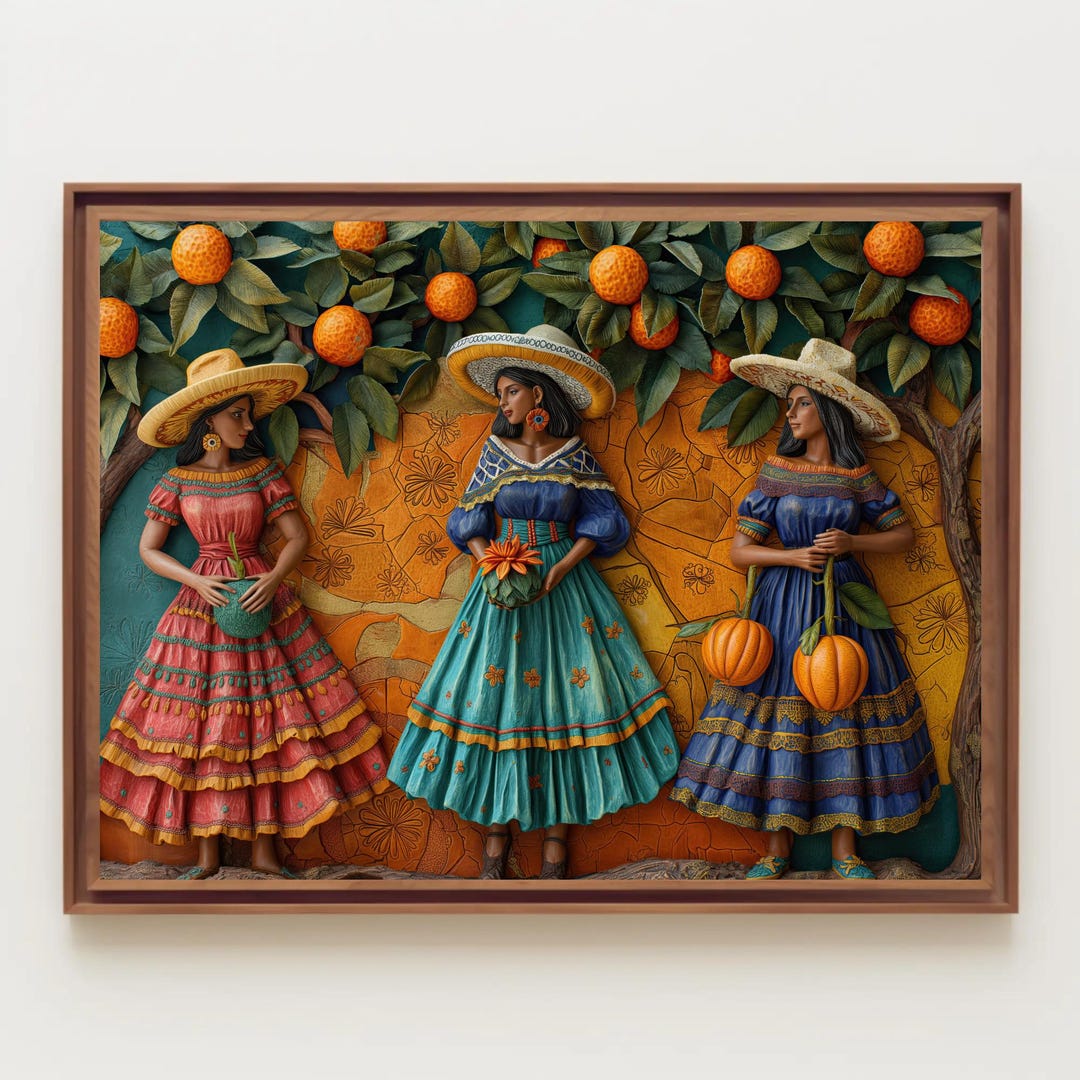Mexican Women Canvas Wall Art, 3D Illusion Decor, Ready to Hang - Etsy