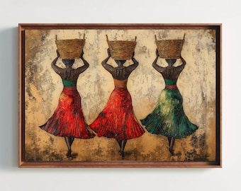 African Women Canvas Print, Earth Tone Tribal Art, Cultural Home Decor