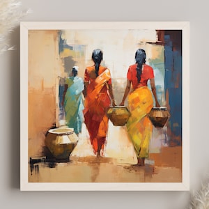 Indian Home Decor - Indian Wall Art for Living Room - Indian Woman Art and Colorful Indian Folk Art Prints for Indian Living Room Decor