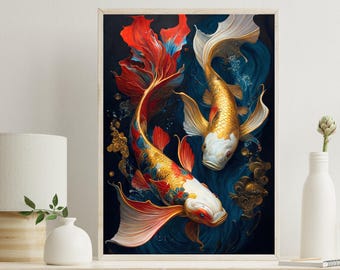Colorful Koi Fish Canvas Print - Abstract Wall Art
