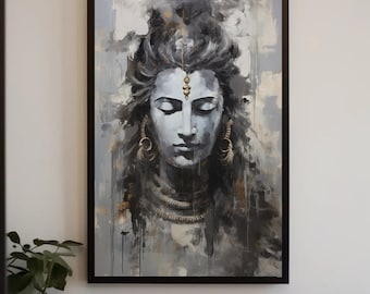 Shiva Large Canvas Wall Art | Hindu God Wall Art | Shiv ji Framed Print | Stretched Canvas | Ready To Hang | Indian God Decor