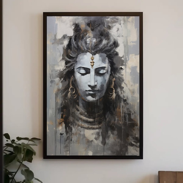 Shiva Large Canvas Wall Art | Hindu God Wall Art | Shiv ji Framed Print | Stretched Canvas | Ready To Hang | Indian God Decor