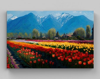 Tulip Garden Kashmir Painting, Indian Art, Indian Painting, Indian Wall Art, Modern Indian Art, Colorful Indian Art, South Asian Art