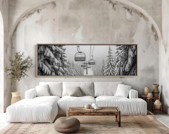 Ski Lift Canvas Print, Winter Mountain Scene, Framed Wall Art