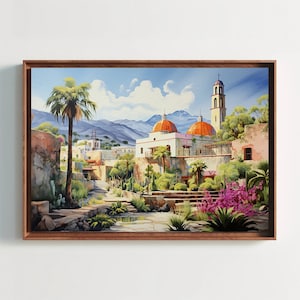 Mexico Watercolor Painting, Mexican Wall Art, Mexican Canvas Home Decor, Mexican Town Print, Mexican Gift