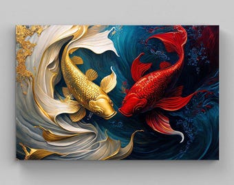 鯉の日本アートプリント、鯉の絵画、鯉のキャンバス、鯉のウォール