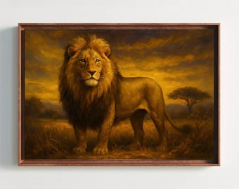 African Lion Sunset Canvas Print: Majestic Wildlife Art