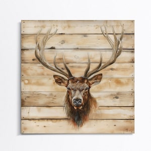 Elk on Wood Canvas Print - Cabin Decor - Farmhouse Decor -  Cottage Wall Art - Rustic Framed Ready To Hang