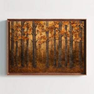 Forest of Autumn Trees Canvas, Framed Print, Wood Carving Effect, Cabin and Rustic Decor, Ready to Hang, Bedroom Art, Study Room Decor