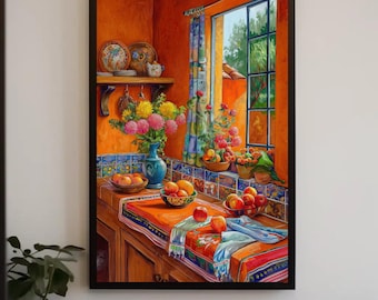 Mexican Kitchen Canvas Print, Vibrant Cultural Wall Art, Framed