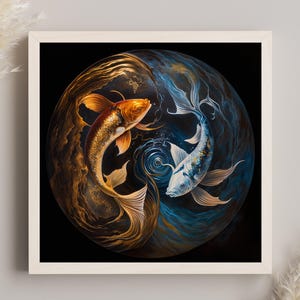 Yin and Yang Koi Fish Painting - Abstract Art - Fish Paintings - Koi Fish Canvas - Modern Wall Art - Large Koi Fish Art - Koi Oil Painting