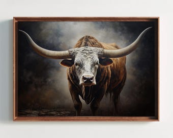 Texas Longhorn Cow Canvas Print: Farmhouse Living Room Wall Art