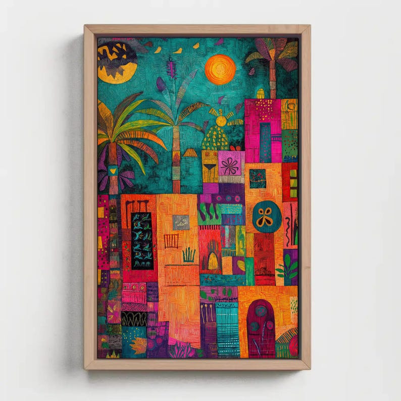 Mexican Folk Art Canvas Print, Vibrant Town Scene, Cultural Wall Decor ...