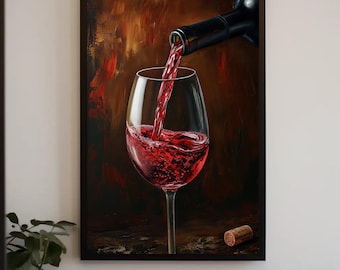 Red Wine Canvas Painting - Luxurious Home Bar Art, Framed/Unframed