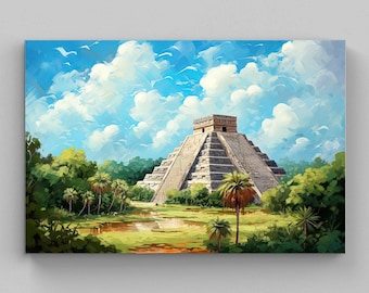 Chichen Itza Canvas Print, Mexico Travel Art, Mayan Decor