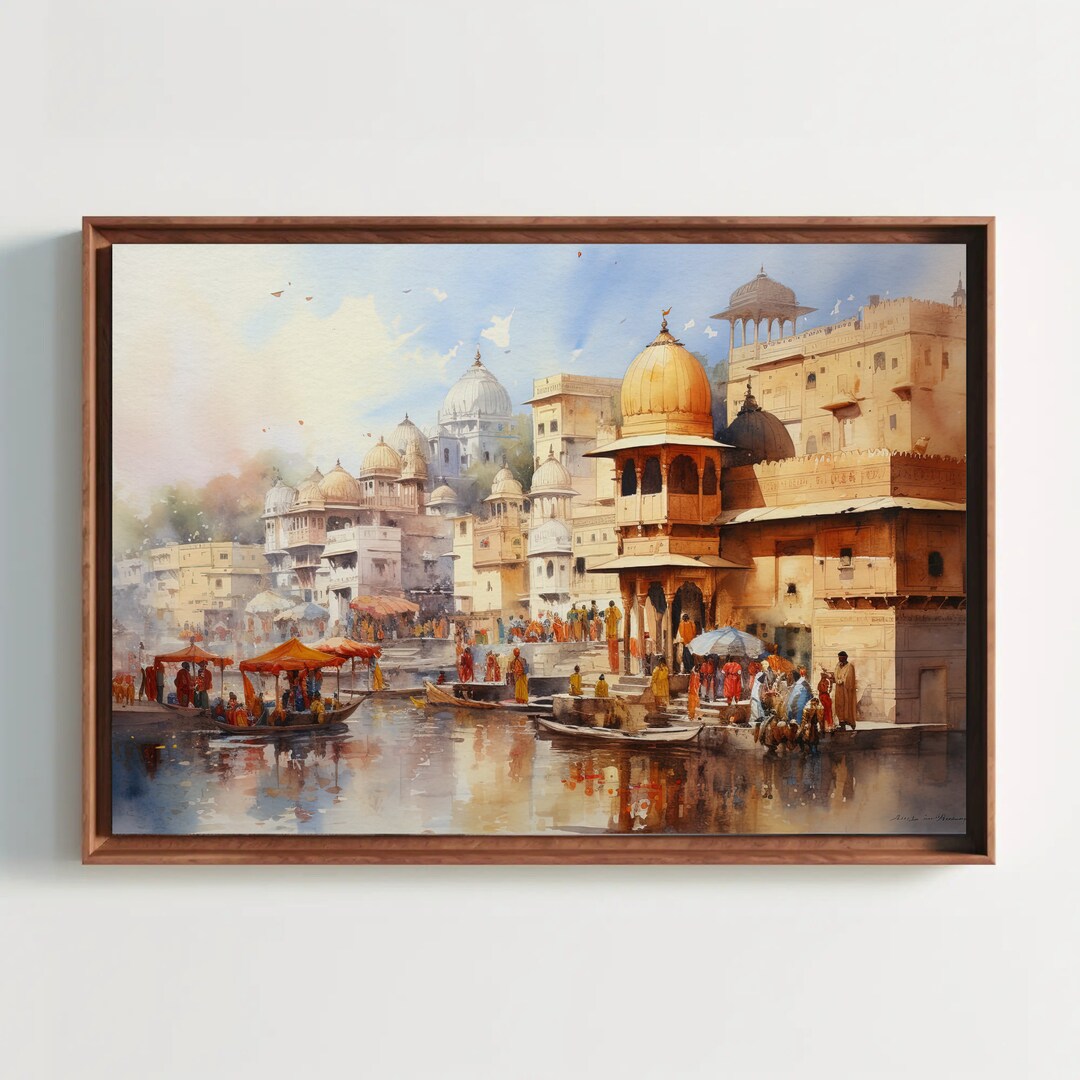 Old Indian City Ceremony View Watercolour Painting, Indian Home Decor ...