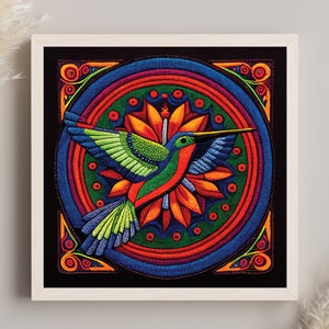 Huichol Art Hummingbird Painting, Mexican Art, Mexican Wall Art, Mexican Decor, Mexican Painting, Mexican Digital Art, Mexican Print