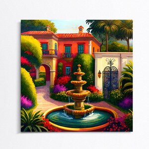 Mexican Colonial House, Mexican Painting, Mexican Art Canvas,  Mexican Decor, Home Decor, Mexico Wall Art Print, Mexican Living Room Decor