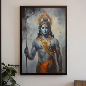Lord Rama Vintage Style Canvas Art, Hindu God Home Decor
