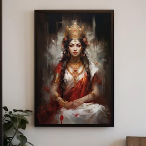 Lakshmi Hindu Goddess Art Painting  Wealth Goddess Large Canvas Prints  Framed Poster and Wall Art