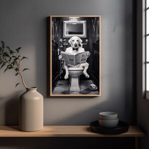 Labrador in White Suit Reading Newspaper on a Fancy Toilet Dog Lovers ...