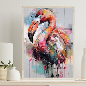 Abstract Flamingo Print Framed canvas Flamingo art Abstract art Print Bird art Bird gift Wall art, Flamingo painting, Flamingo decor