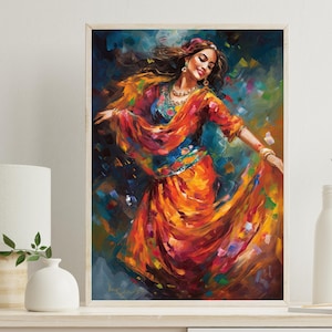 Traditional Folk Dance Indian Painting, Indian wall art, beautiful Indian woman folk dance painting