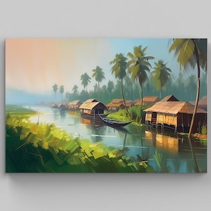 Kerala Landscape At Print, Kerala Backwaters Art, South Indian Scenery Print, South Indian Artwork, South Indian Print, Indian Home Decor