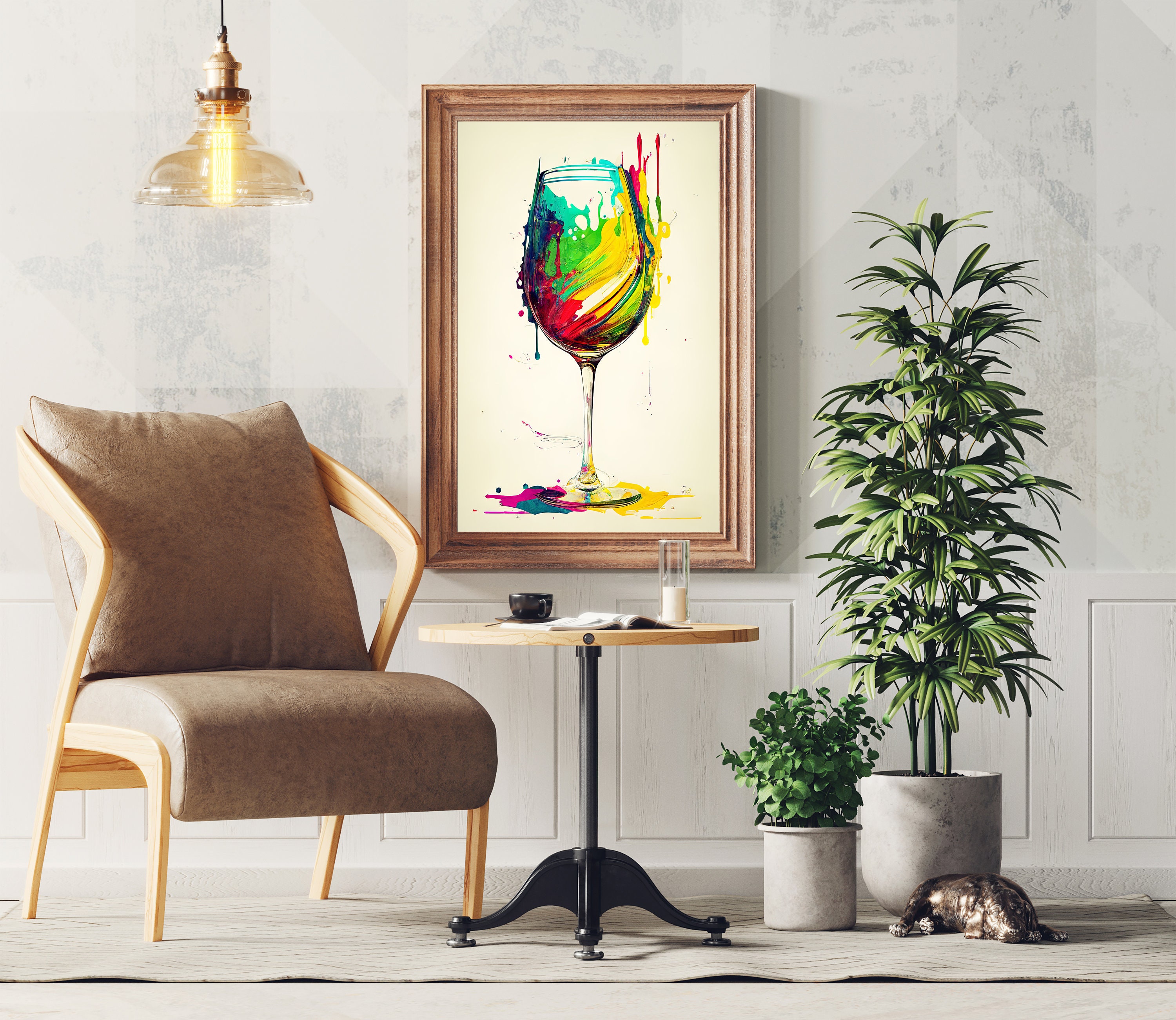 Adigun Framed Canvas Abstract Wine Glasses Wall Art Decor Painting, Decoration for Reastant, Bar, Living Room, Bedroom Decor-Ready to Hang on Canvas P