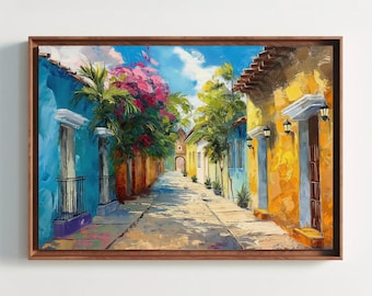 Dominican Republic Street Scene Canvas Print, Framed Wall Art