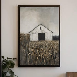 Framed Barn in Cornfield Canvas Print, Rustic Farmhouse Wall Art