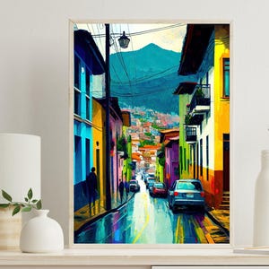 Impresión artística en lienzo de Bogotá, Colombia: Decoración colombiana colorida