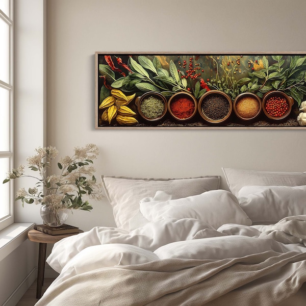 Spices Herb Canvas Print Decor, Rustic Restaurant Kitchen Wall Art, Culinary Herbs and Spices, Foodie Kitchen Decor, Culinary Artwork Decor