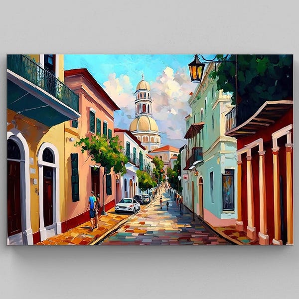 Old San Juan Oil Painting – Framed Puerto Rico Canvas Art