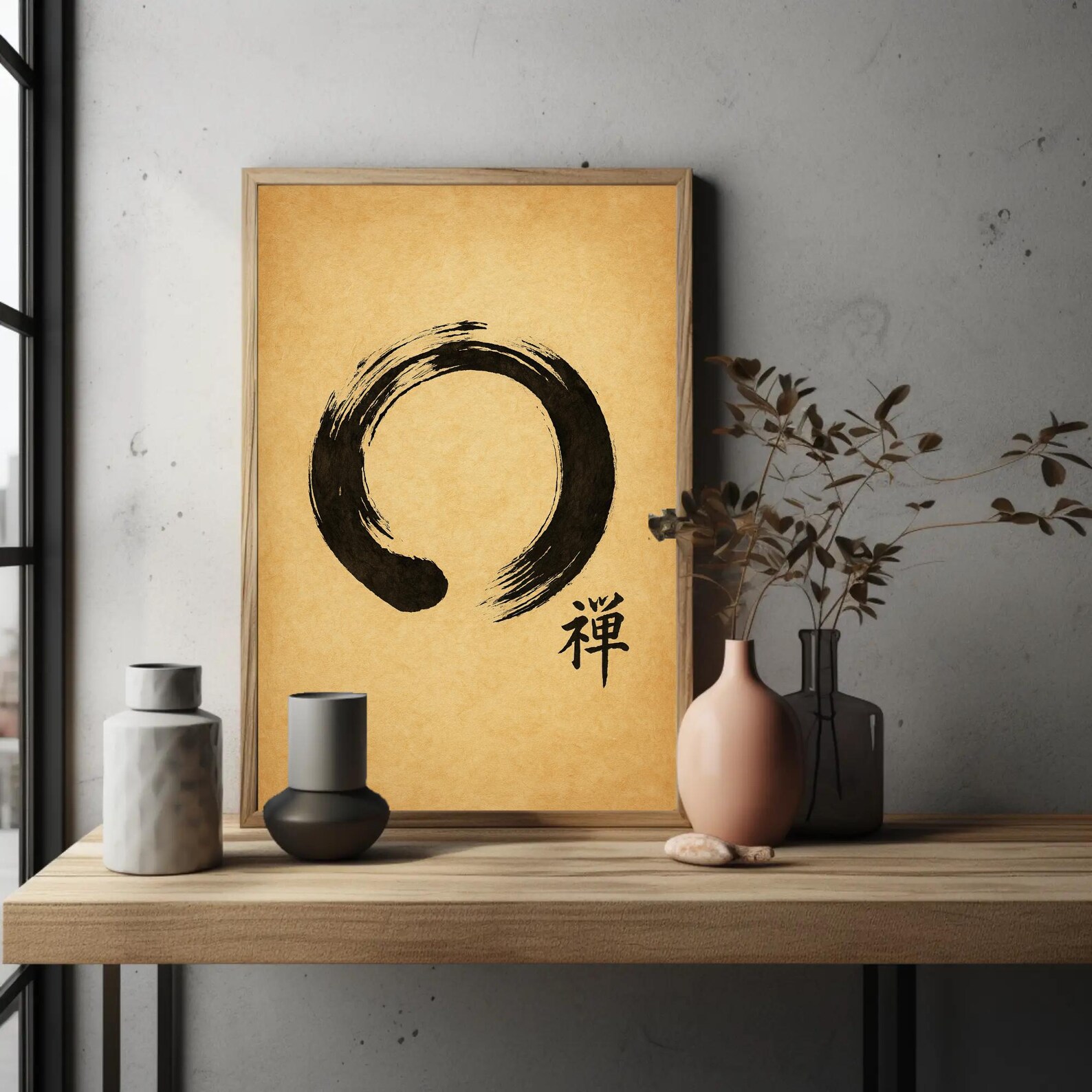 Zen Enso Circle Japanese Calligraphy Canvas Art With Minimalist Ink ...
