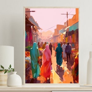 Chaotic Indian Market Art, Indian Painting, Indian Wall Art, Indian Decor, Indian Painting, Indian Home Decor, Indian Street