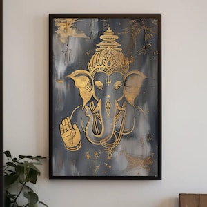 Gold Ganesha Symbol abstrakte Malerei, spirituelle Wanddekoration, Ganpati Wandkunst, extra große Leinwand, Hindu Gott Kunst, indische Kunst