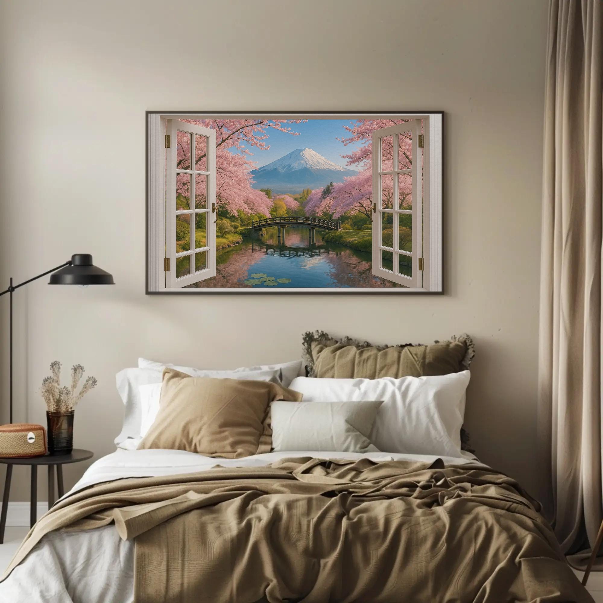 Mount Fuji Cherry Blossom Canvas Print: Japanese Window View Wall Art ...