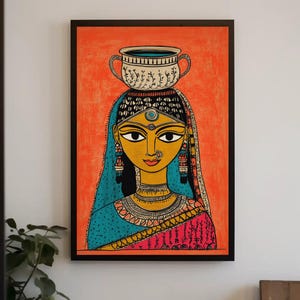 Indian Woman Modern Canvas Wall Art - Extra Large Print - Indian Wall Art - India Home Decor - Restaurant Decor - Indian Gift Ready to Hang