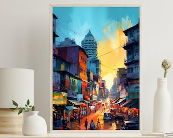 Canvasafdruk stad Dhaka: kleurrijke reisposter Bangladesh